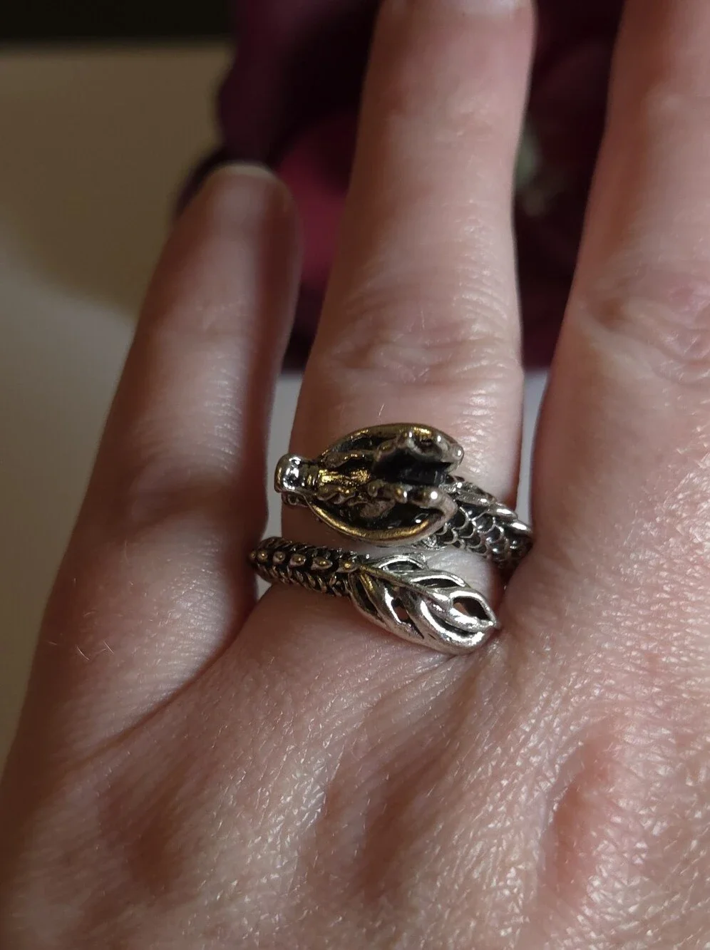 Silver Plated Dragon Tail Wrap Around Ring Size 8 Statement Ring Unisex